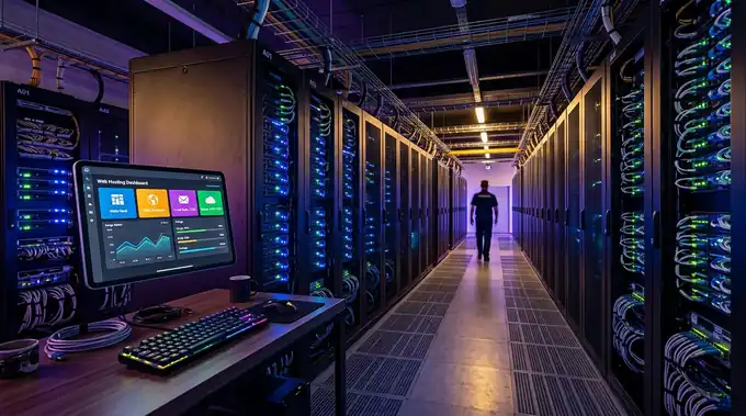Datacenter com servidores dedicados à hospedagem cloud, sites e e-mail profissional